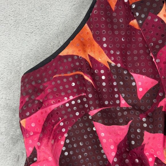 Vintage Cache Sequins Paillettes Ruched Floral Top Y2K Sleeveless Collared USA - Picture 6 of 9